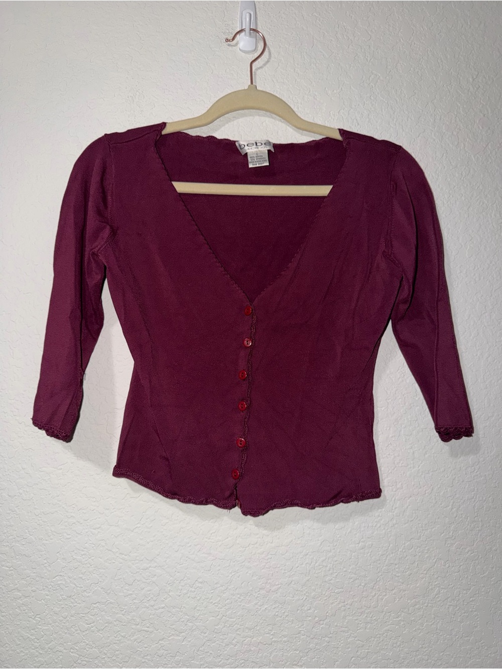 bebe Burgundy Button-Front V-Neck Knit Cardigan Top